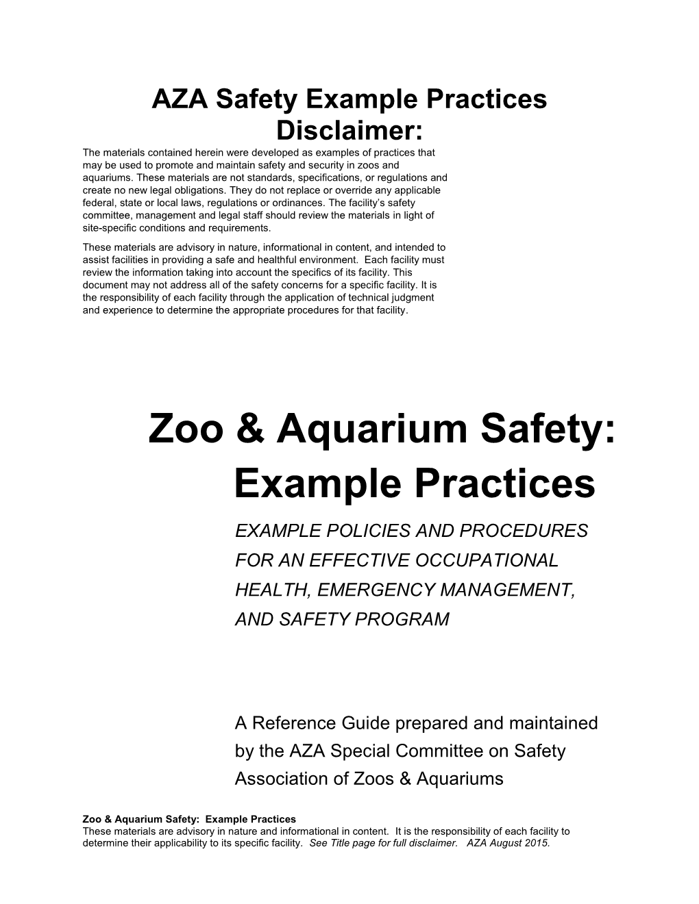 Zoo & Aquarium Safety: Example Practices