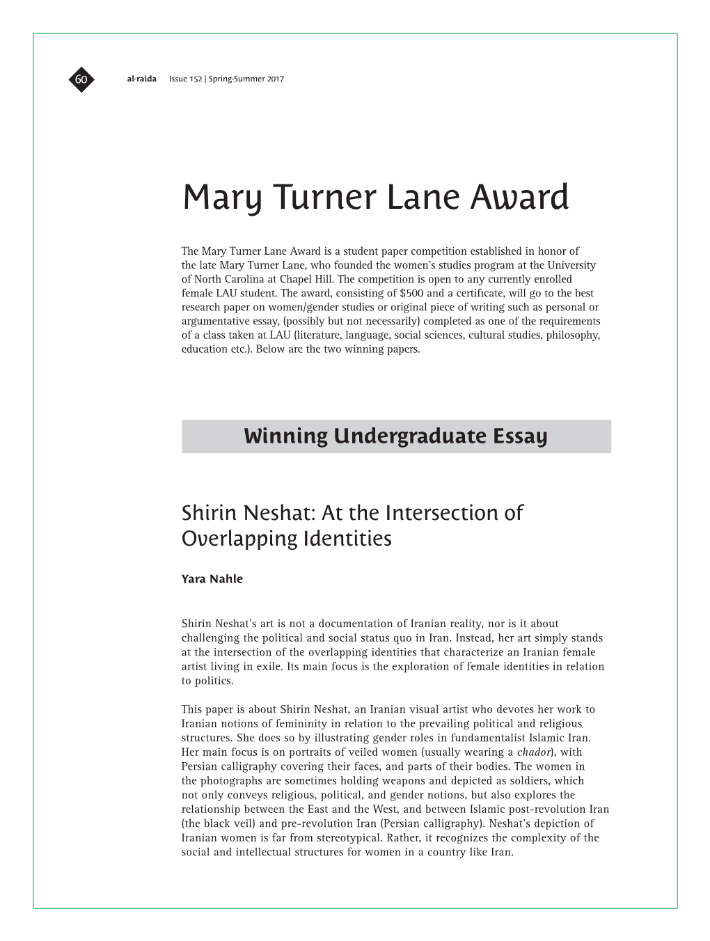 Mary Turner Lane Award