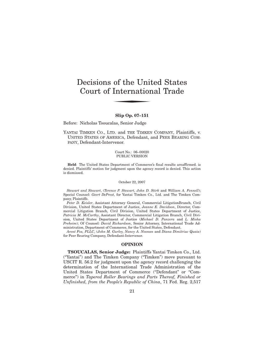 Decisions of the United States Court of International Trade