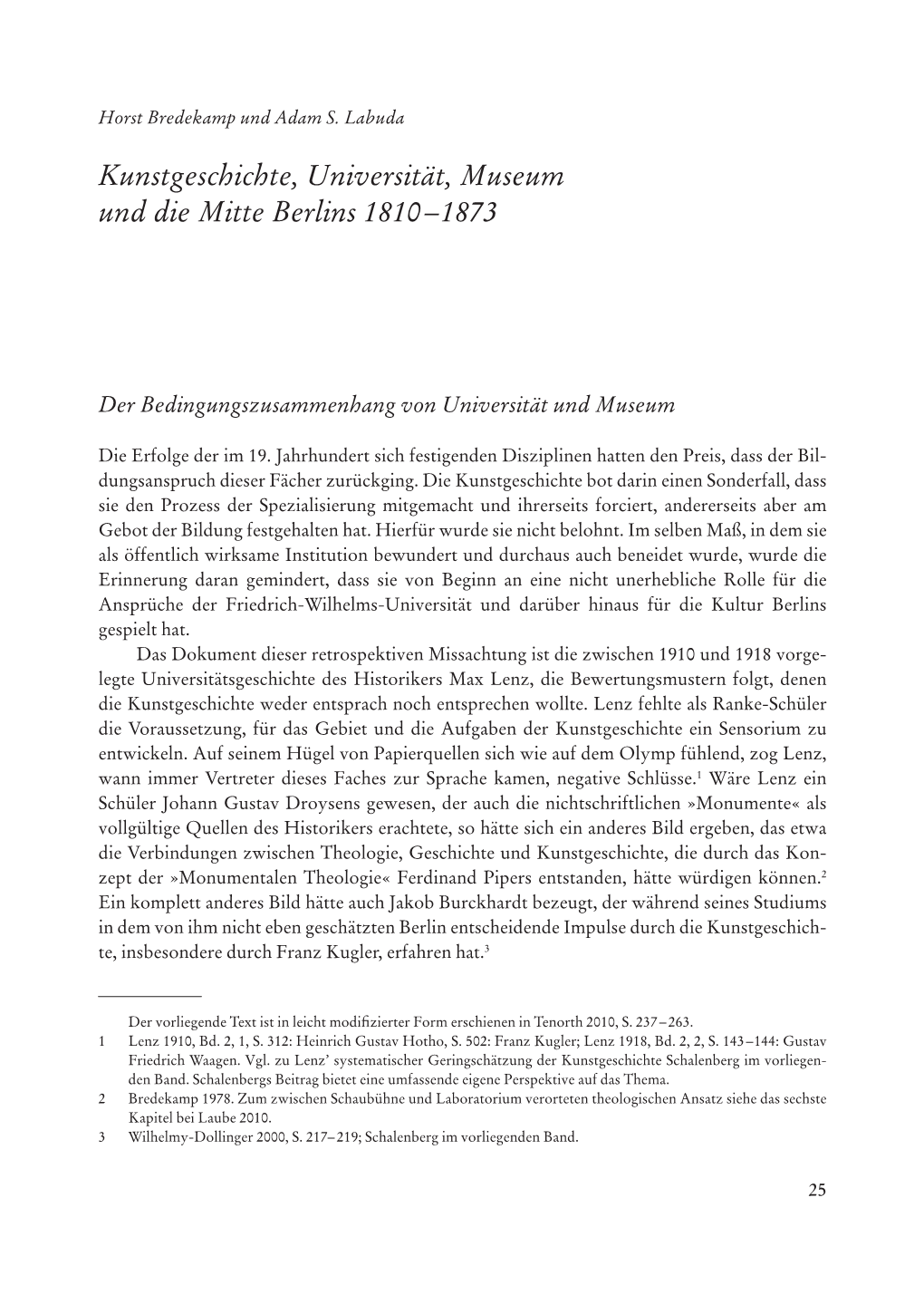 Kunstgeschichte, Universität, Museum Und Die Mitte Berlins 1810 –1873