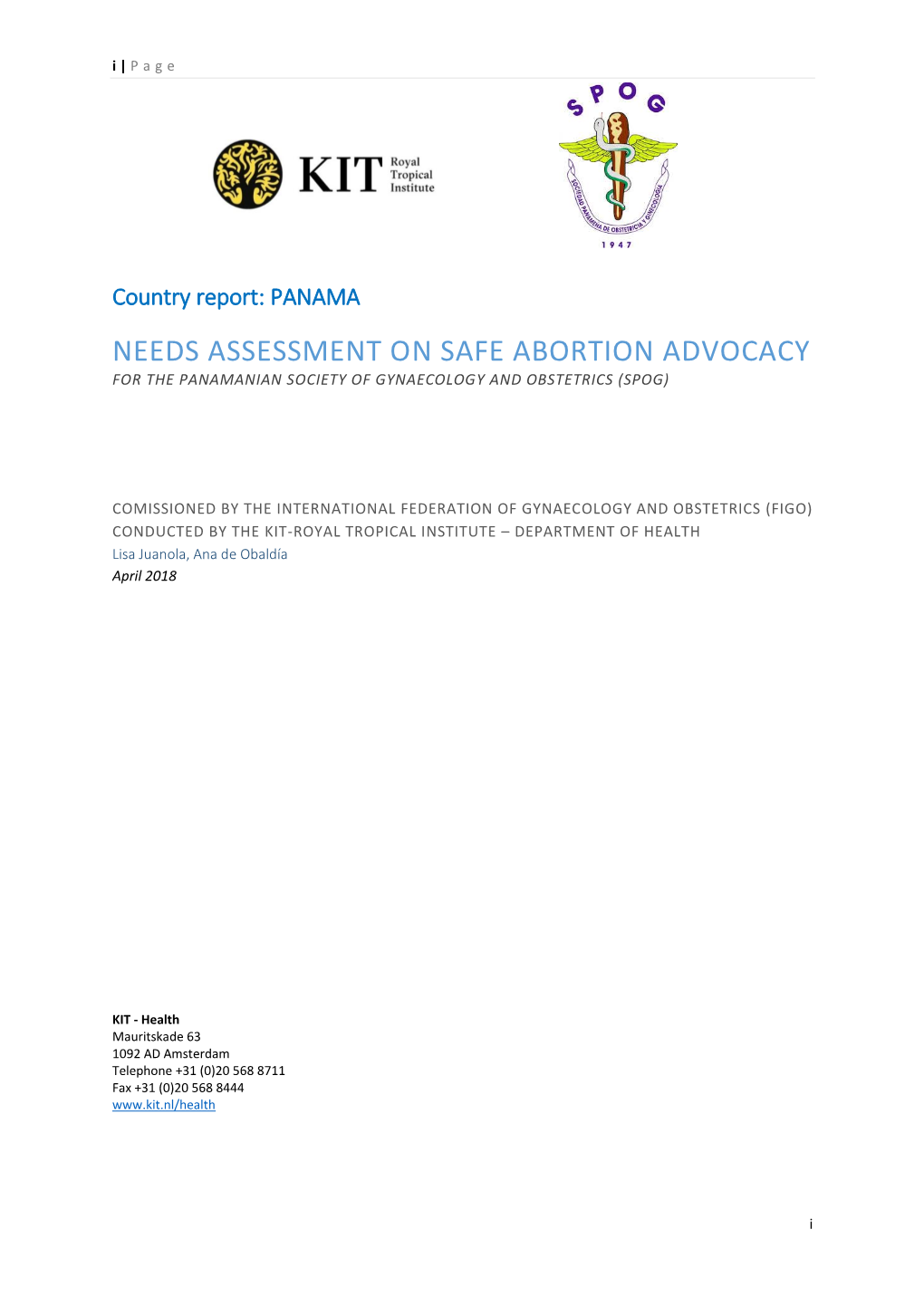 Panama Needs Assessment on Safe Abortion Advocacy for the Panamanian Society of Gynaecology and Obstetrics (Spog)