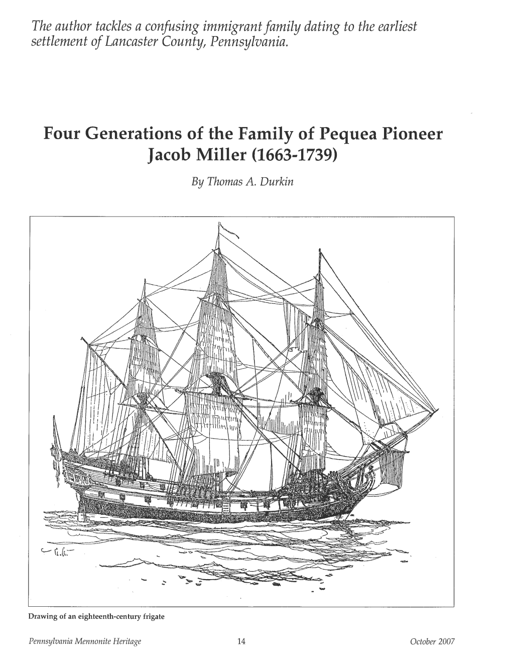 Four Generations of the Family of Pequea Pioneer Jacob Miller (1663-1739)