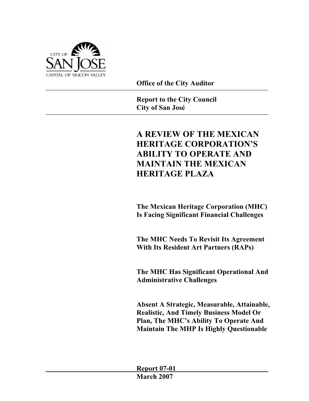 A Review of the Mexican Heritage Corporation's Ability to Operate And