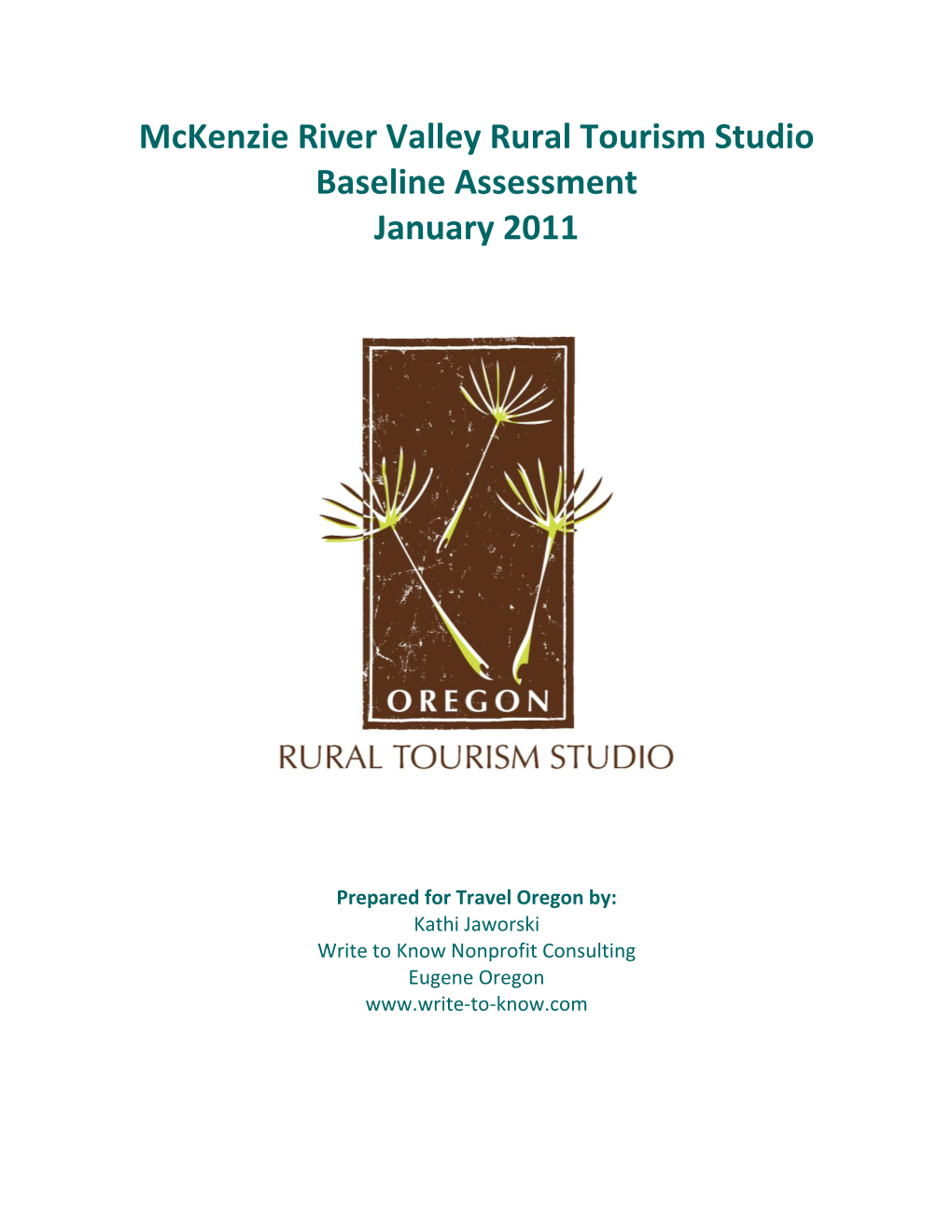 Mckenzie River Valley Rural Tourism Studio Baseline Assessment January 2011