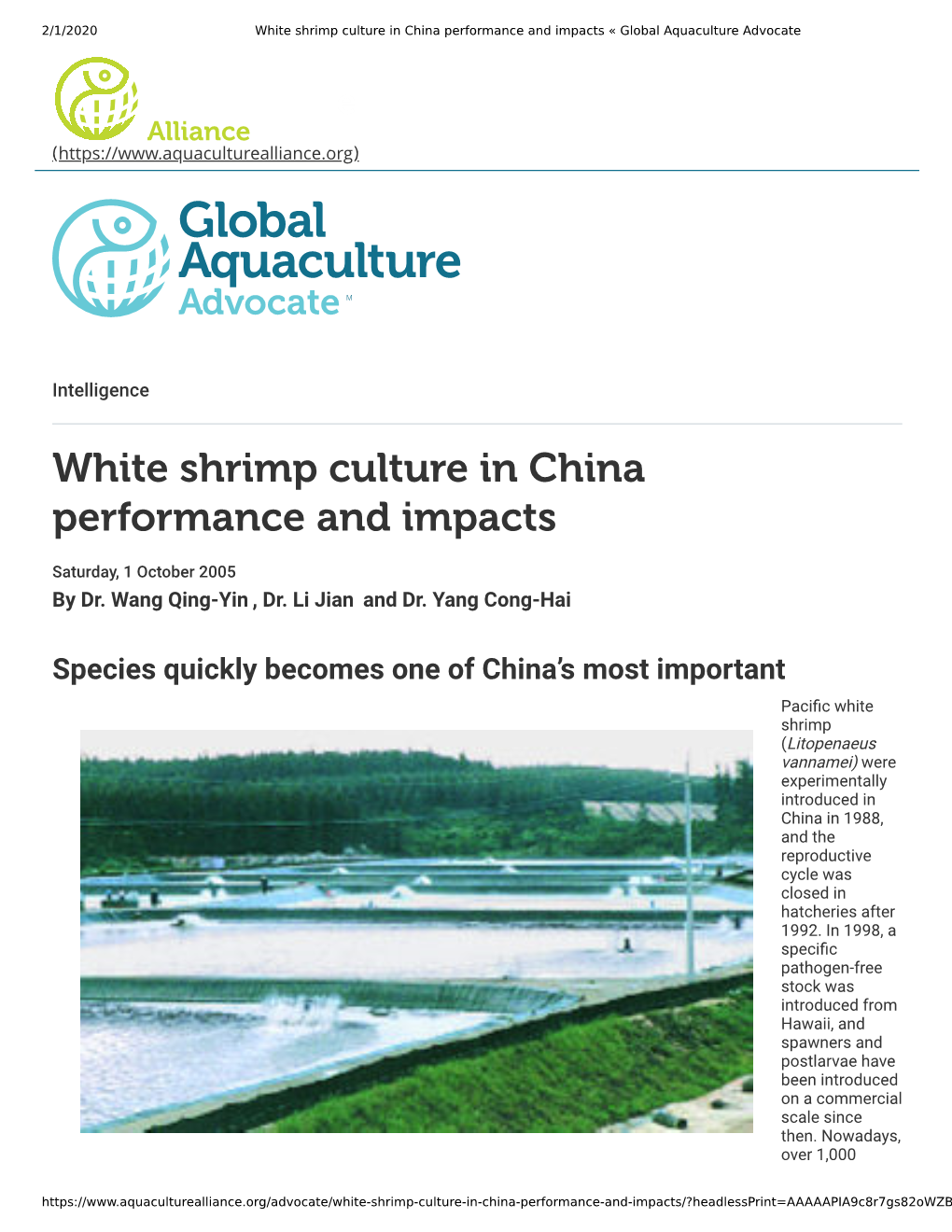 White Shrimp Culture in China Performance and Impacts « Global Aquaculture Advocate