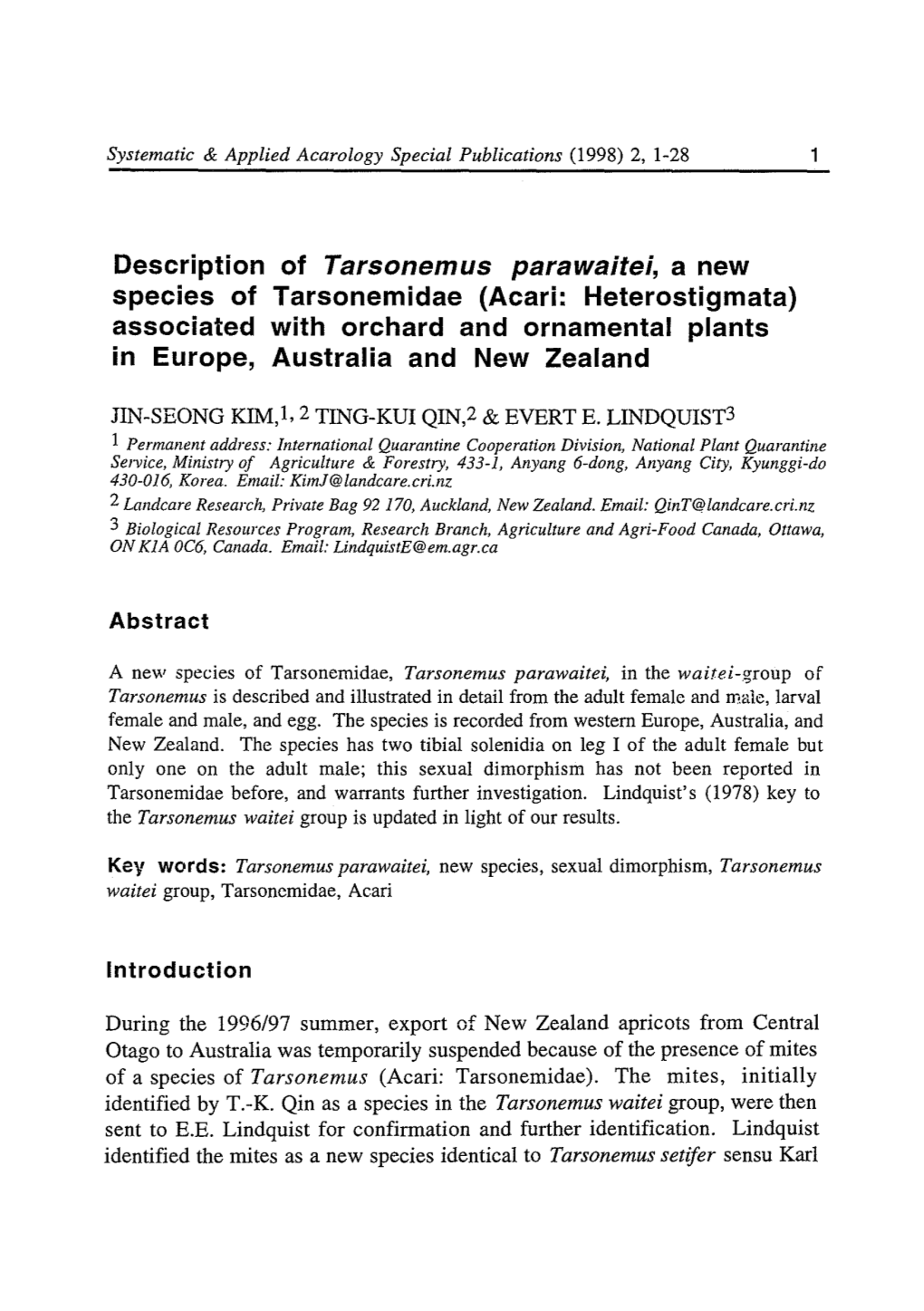 Description of Tarsonemus Parawaitei, a New Species