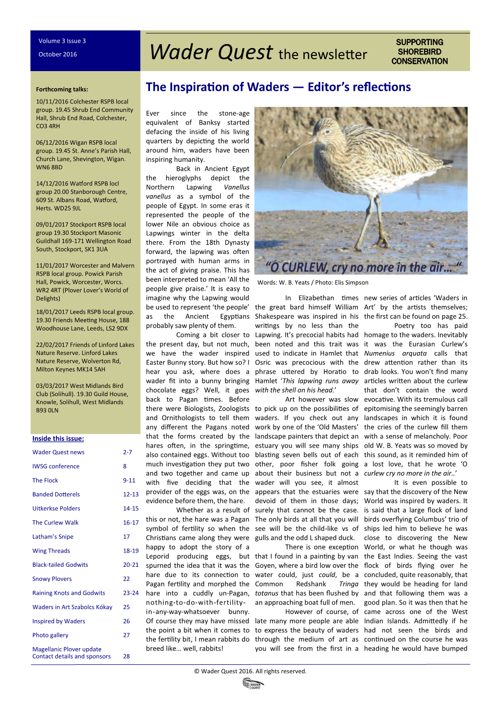 Wader Quest the Newsletter Vol 3 Issue 3 2016