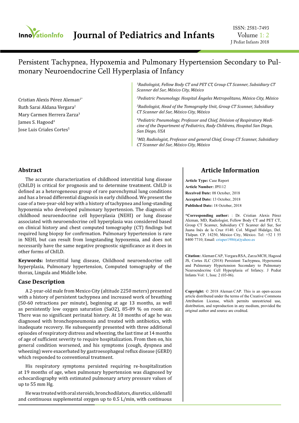 Persistent Tachypnea, Hypoxemia and Pulmonary Hypertension Secondary to Pul- Monary Neuroendocrine Cell Hyperplasia of Infancy