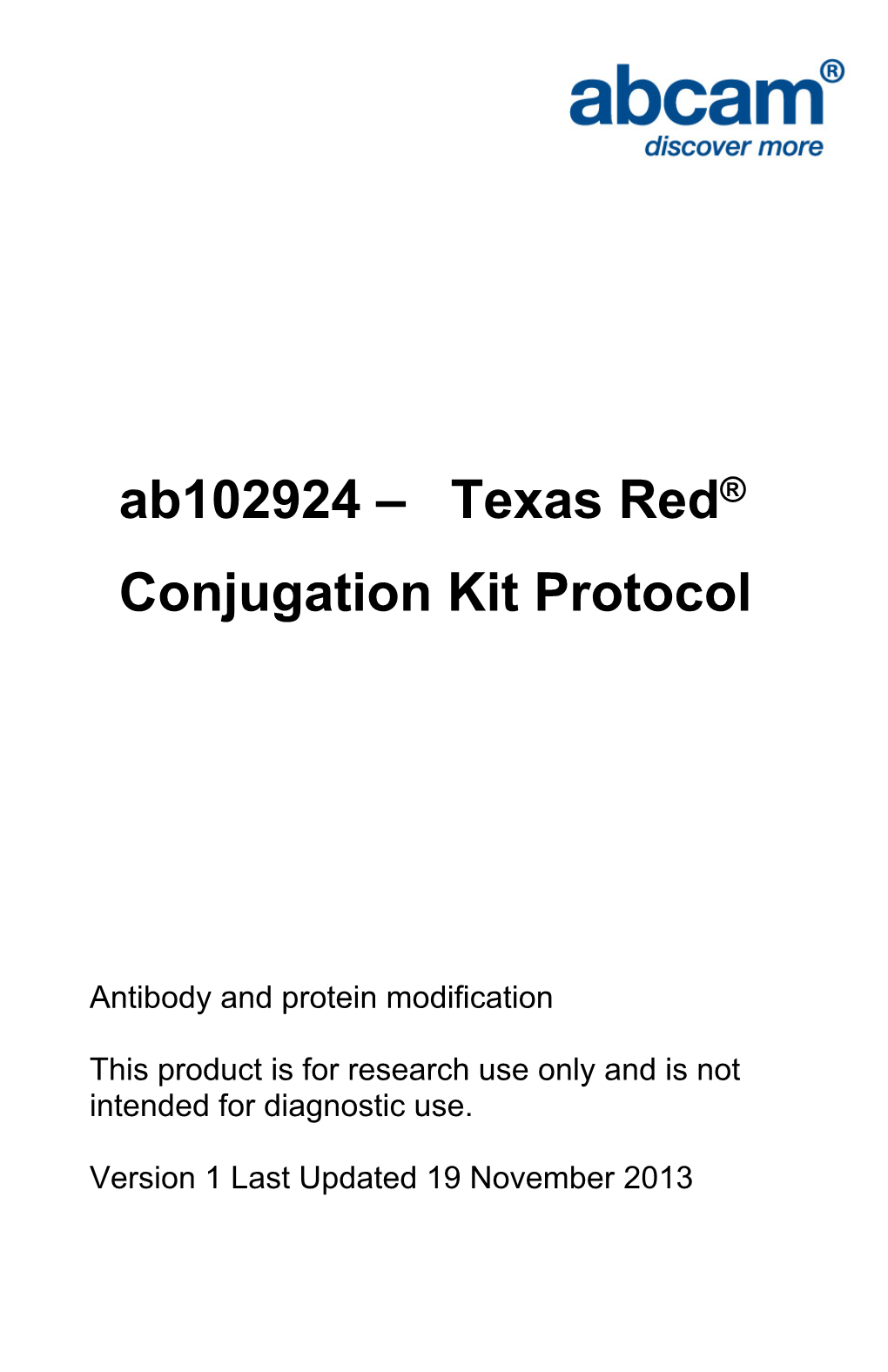 Ab102924 – Texas Red® Conjugation Kit Protocol