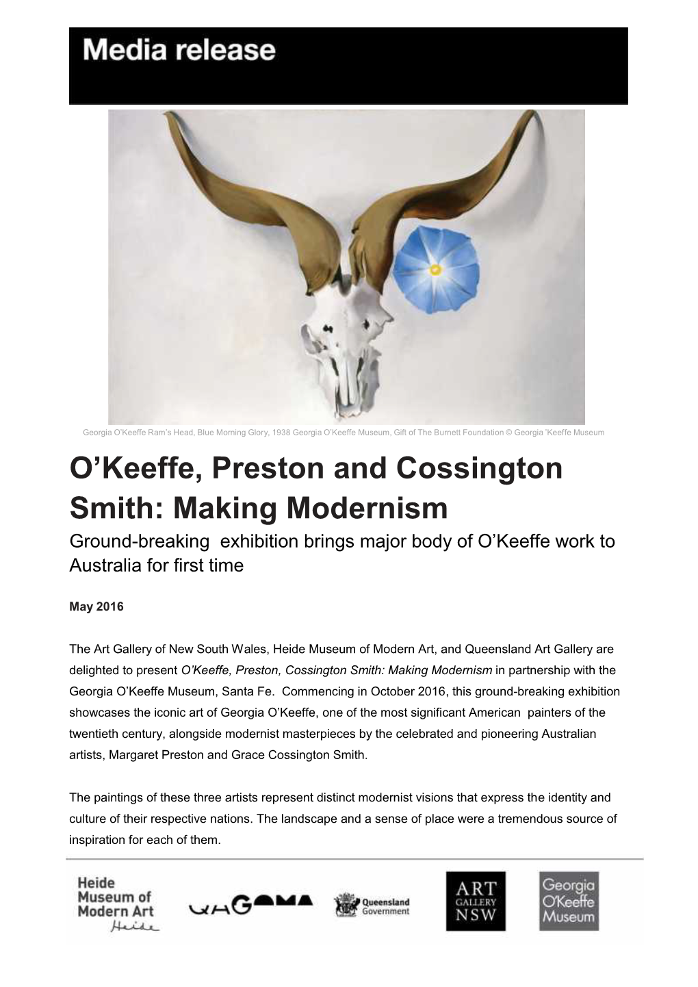 Making Modernism Ground-Breaking Exhibition Brings Major Body of O’Keeffe Work to Australia for First Time