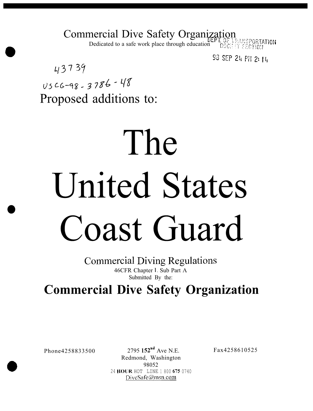 Proposed Additions To: Commercial Dive Safety Organization