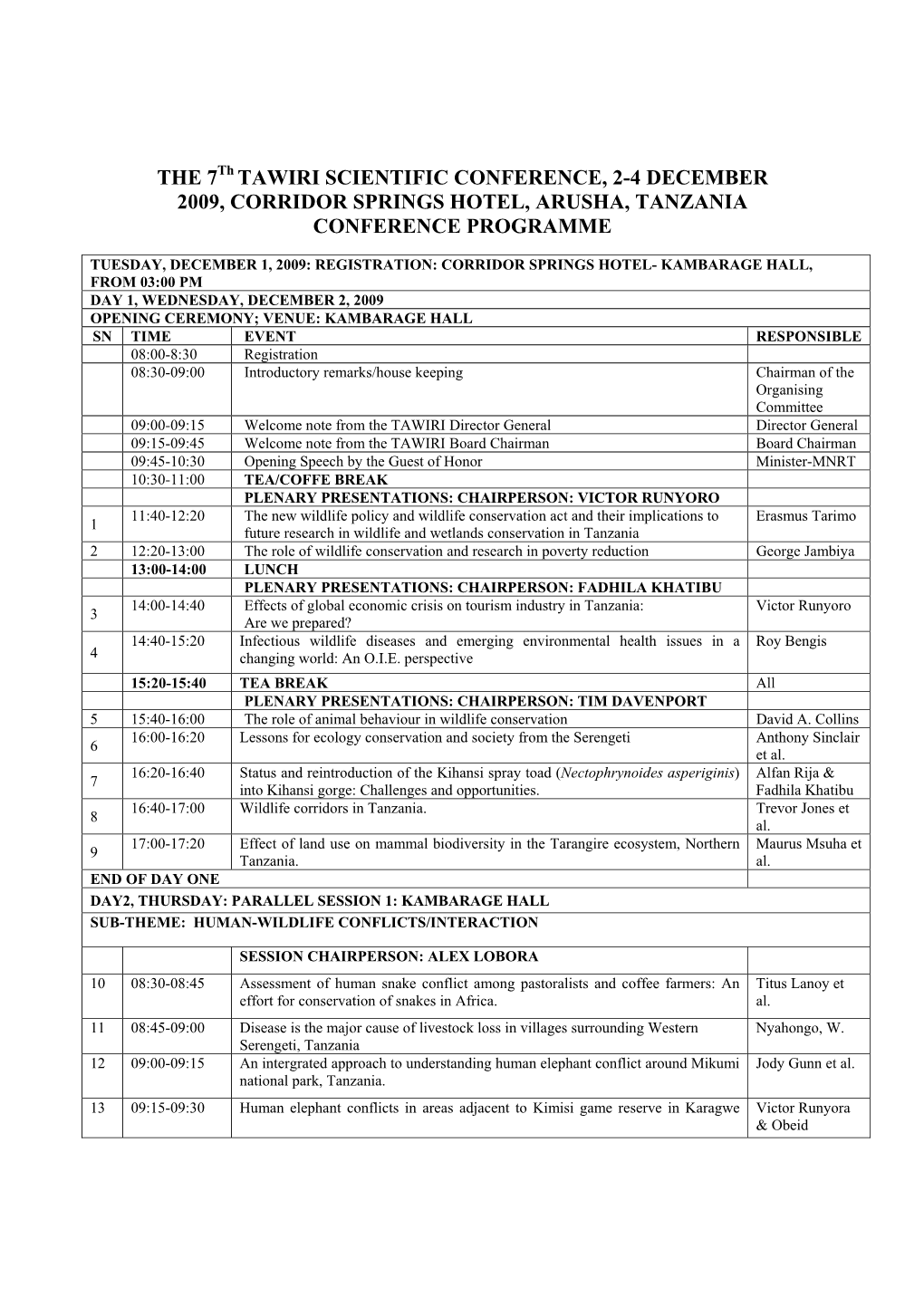 The 7 Tawiri Scientific Conference, 2-4 December