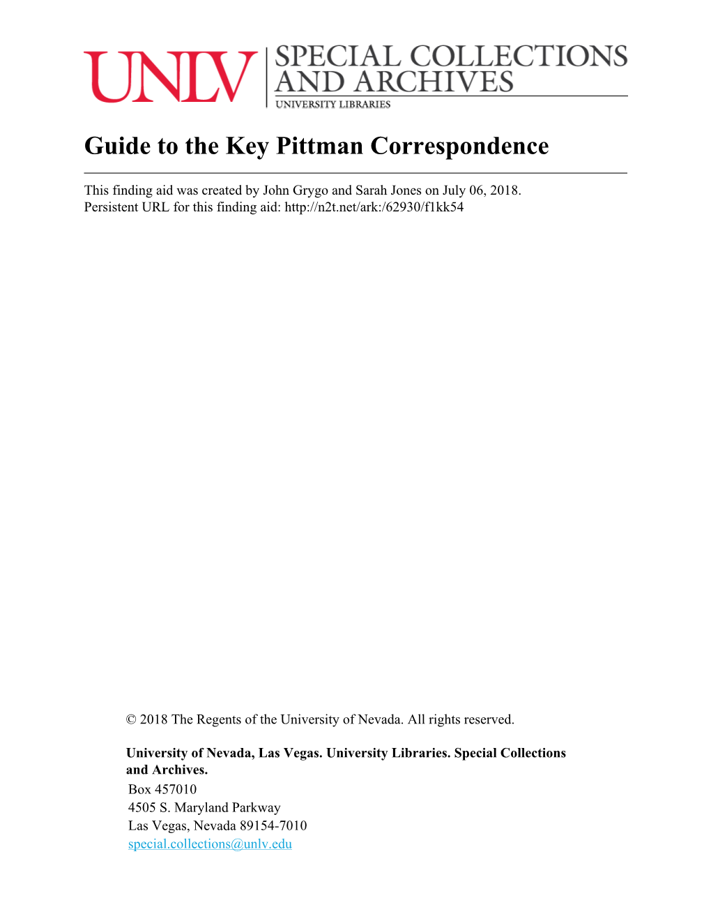 Guide to the Key Pittman Correspondence