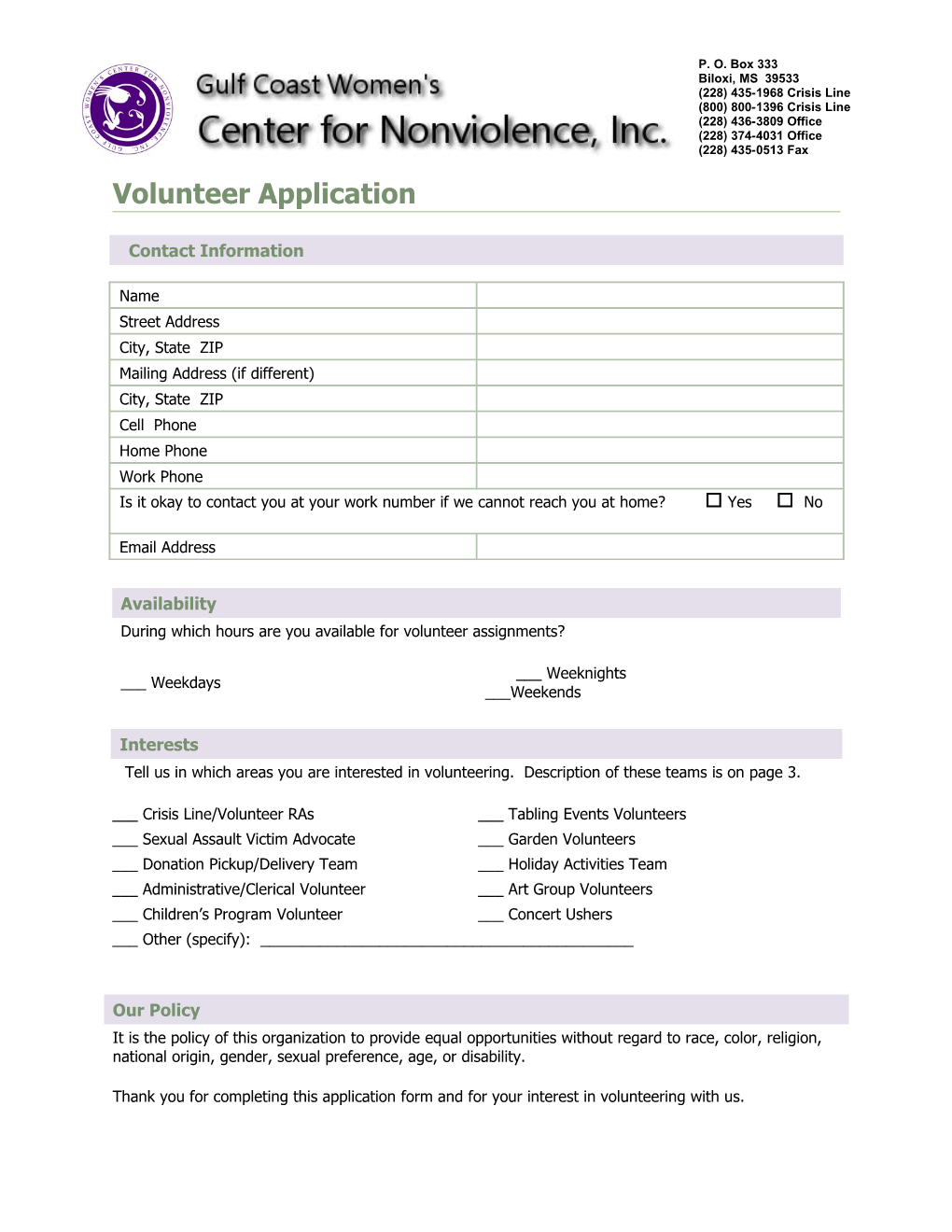 Volunteer Application s6