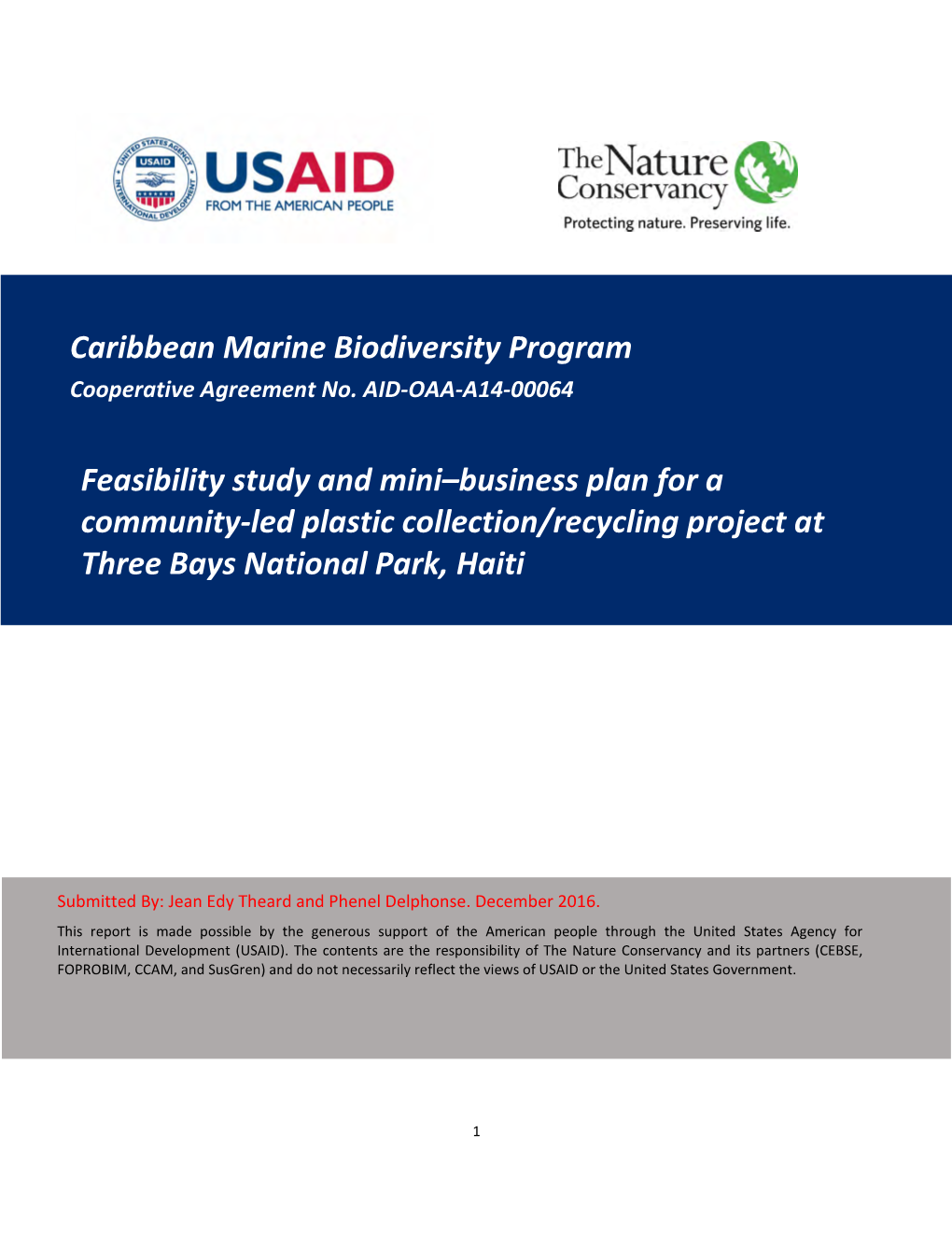 Caribbean Marine Biodiversity Program Feasibility Study and Mini