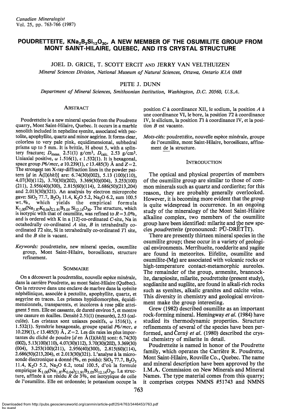 POUDRETTEITE, Knarb3si12o3e, a NEW MEMBER of the OSUMILITE GROUP from MONT SAINT-HILAIRE, OUEBEC, and ITS CRVSTAL STRUCTURE Assr