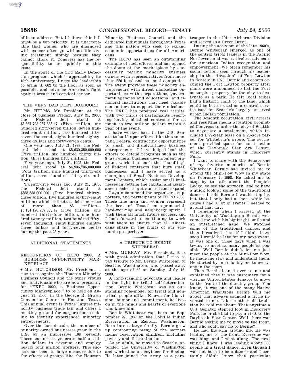 CONGRESSIONAL RECORD—SENATE July 24, 2000 Bills to Address