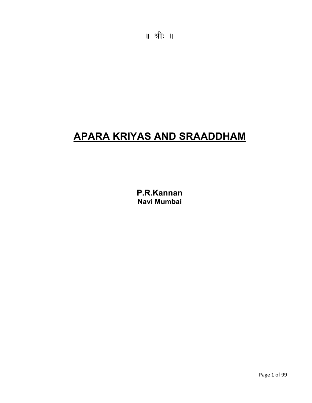 Apara Kriyas and Sraaddham