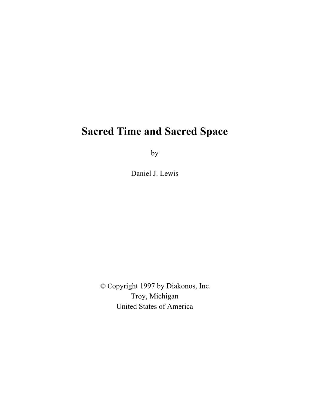 Sacred Time and Sacred Space