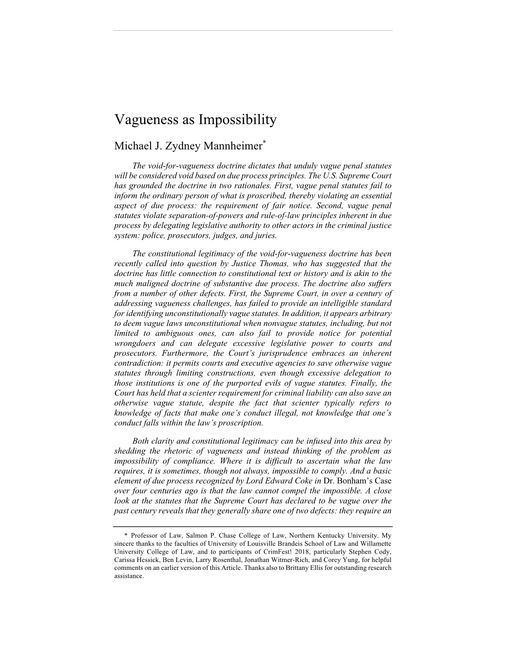 Vagueness As Impossibility
