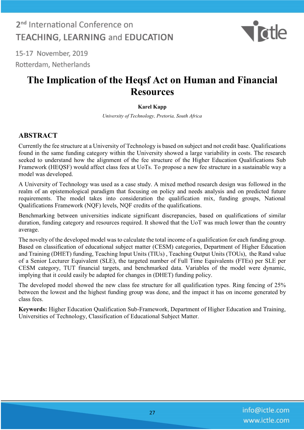 The Implication of the Heqsf Act on Human and Financial Resources