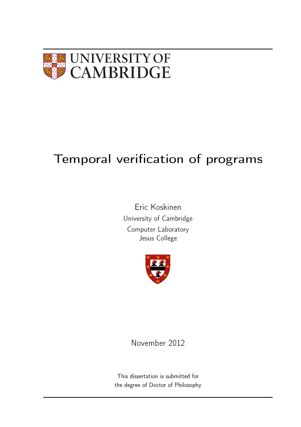 Temporal Verification of Programs