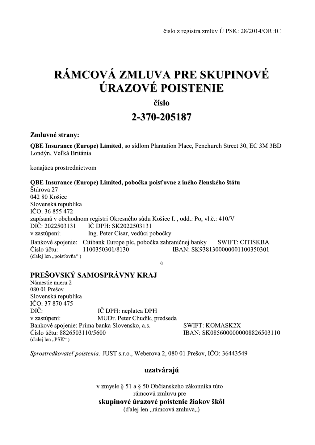 PZ RAMCOVA Skupinove Urazove Poistenie PSK 2014X