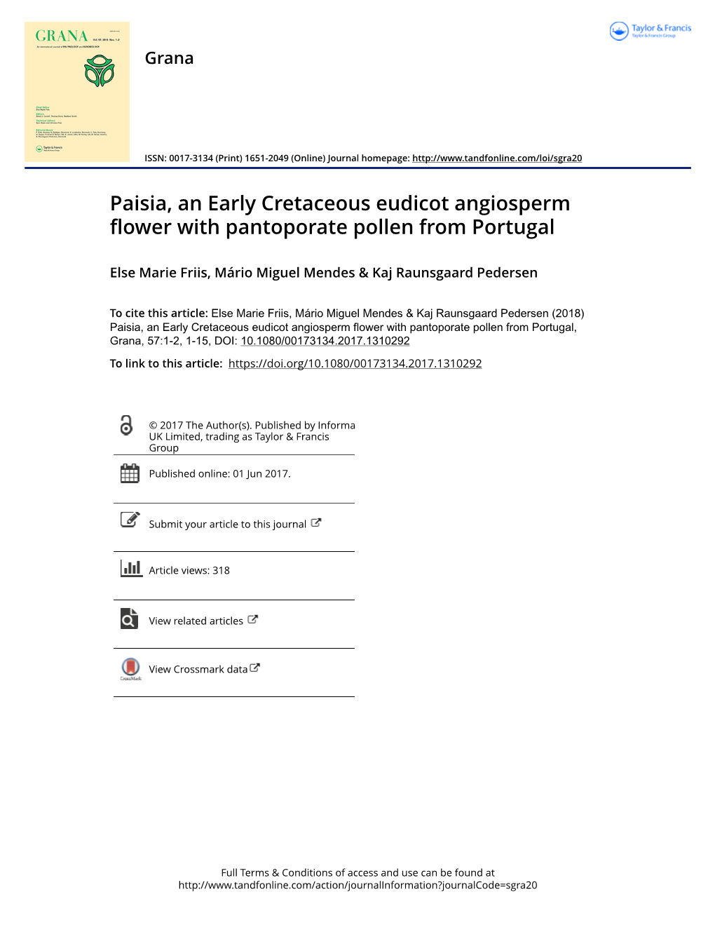 Paisia, an Early Cretaceous Eudicot Angiosperm Flower with Pantoporate Pollen from Portugal