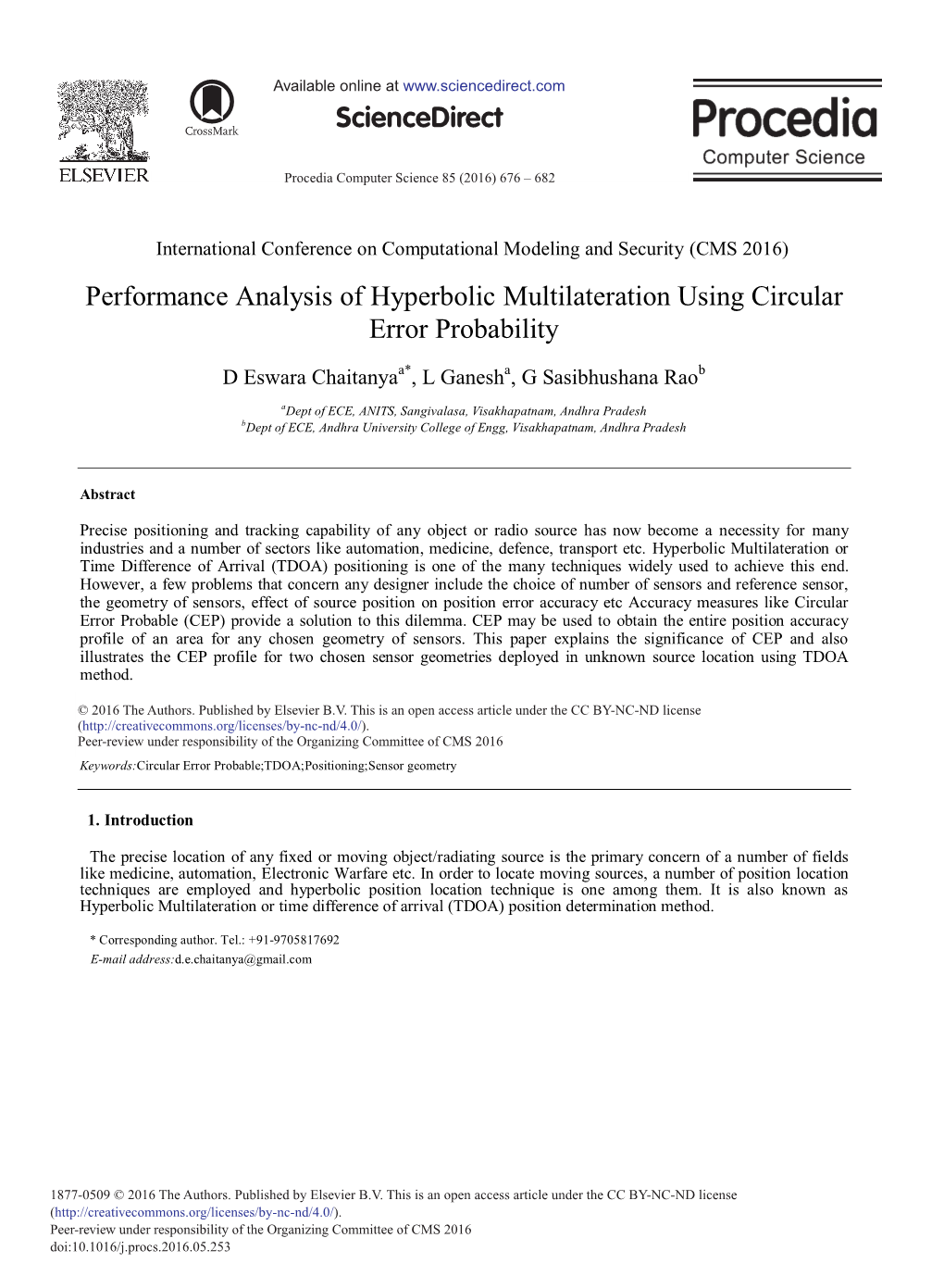 Performance Analysis of Hyperbolic Multilateration Using Circular Error Probability