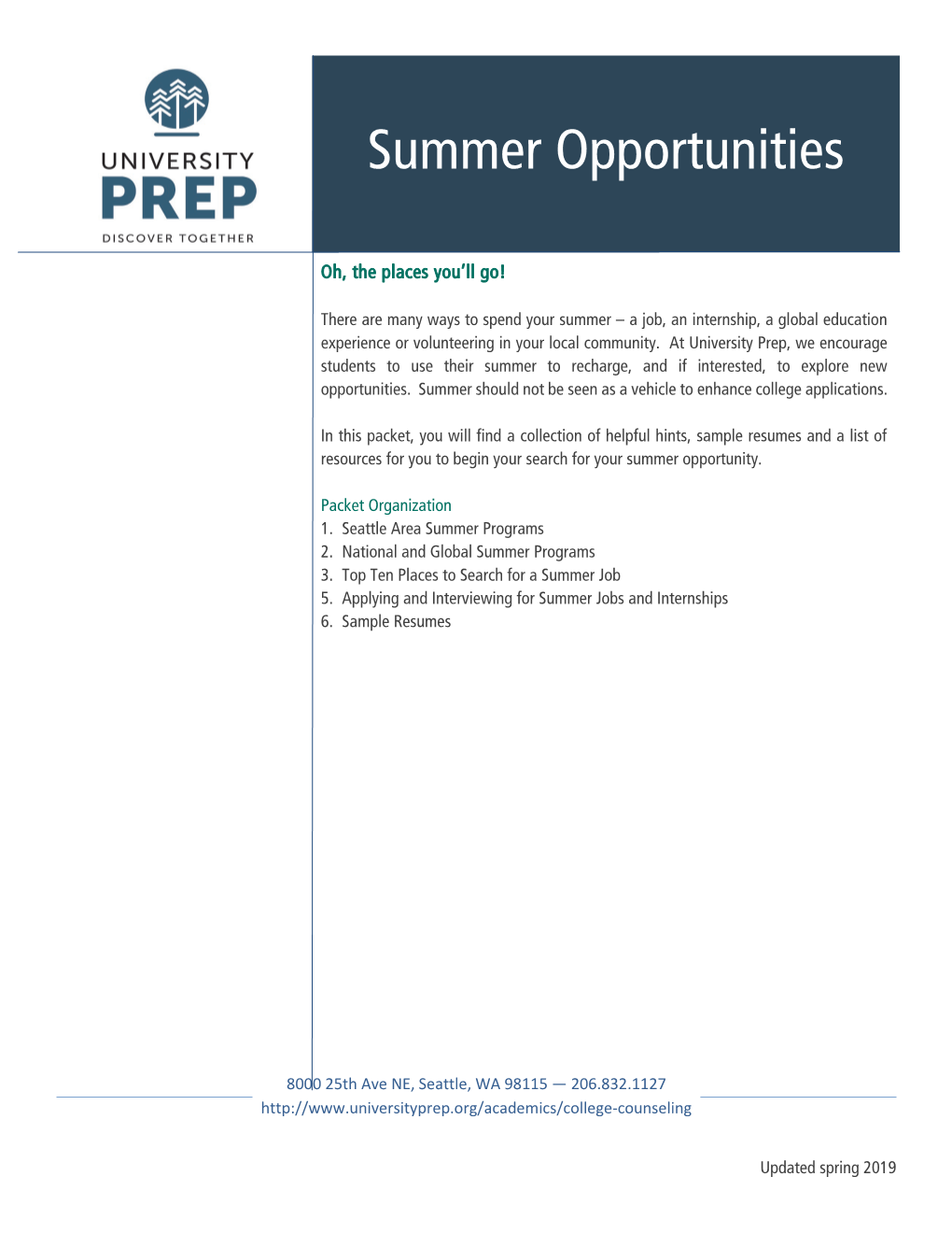 Summer Opportunities