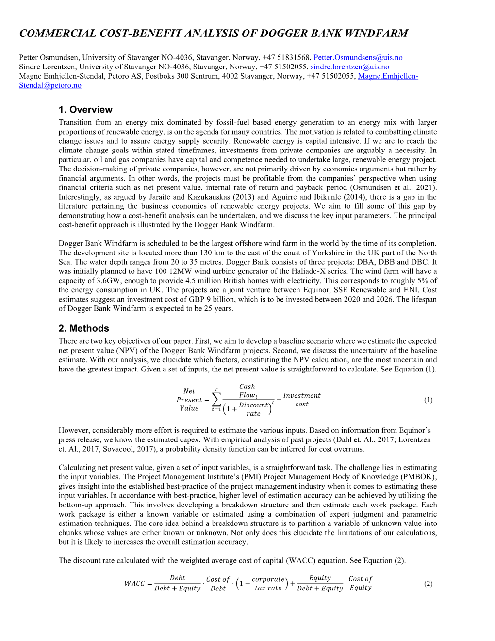 Commercial Cost-Benefit Analysis of Dogger Bank Windfarm