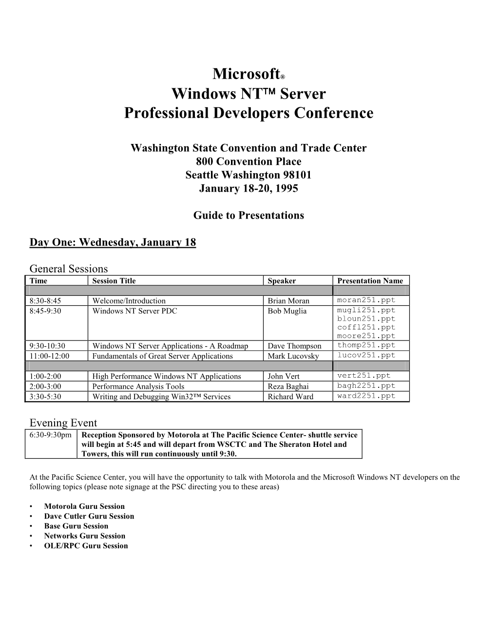 Microsoft Windows NT Server Professional Developers Conference