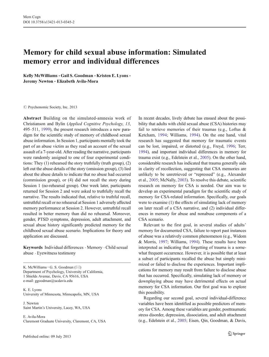 Simulated Memory Error and Individual Differences