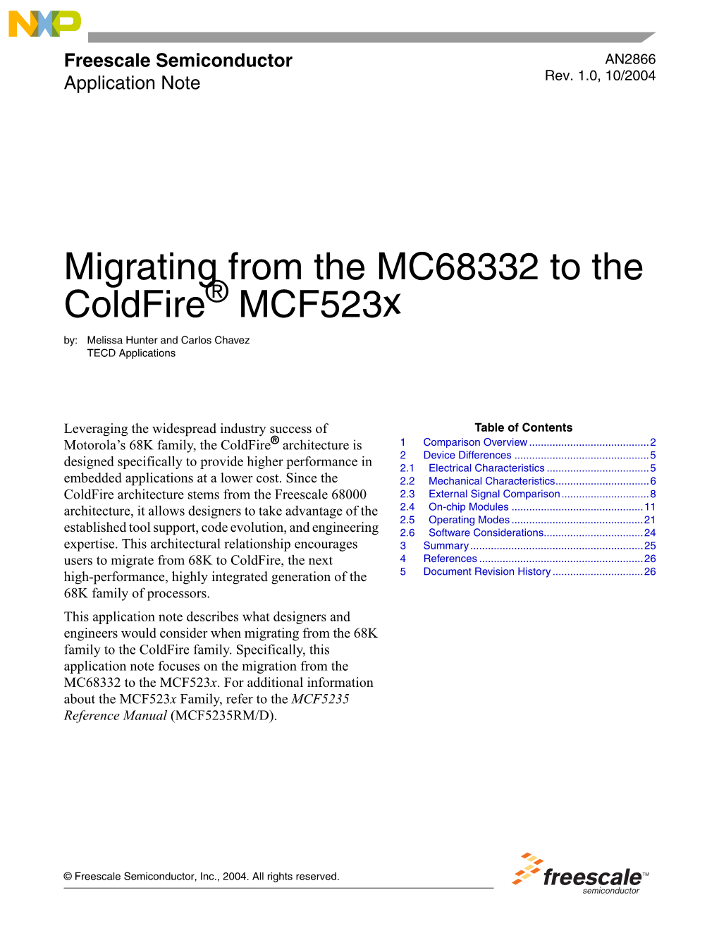 AN2866:Migrating from the MC68332 to the Coldfire Mcf523x