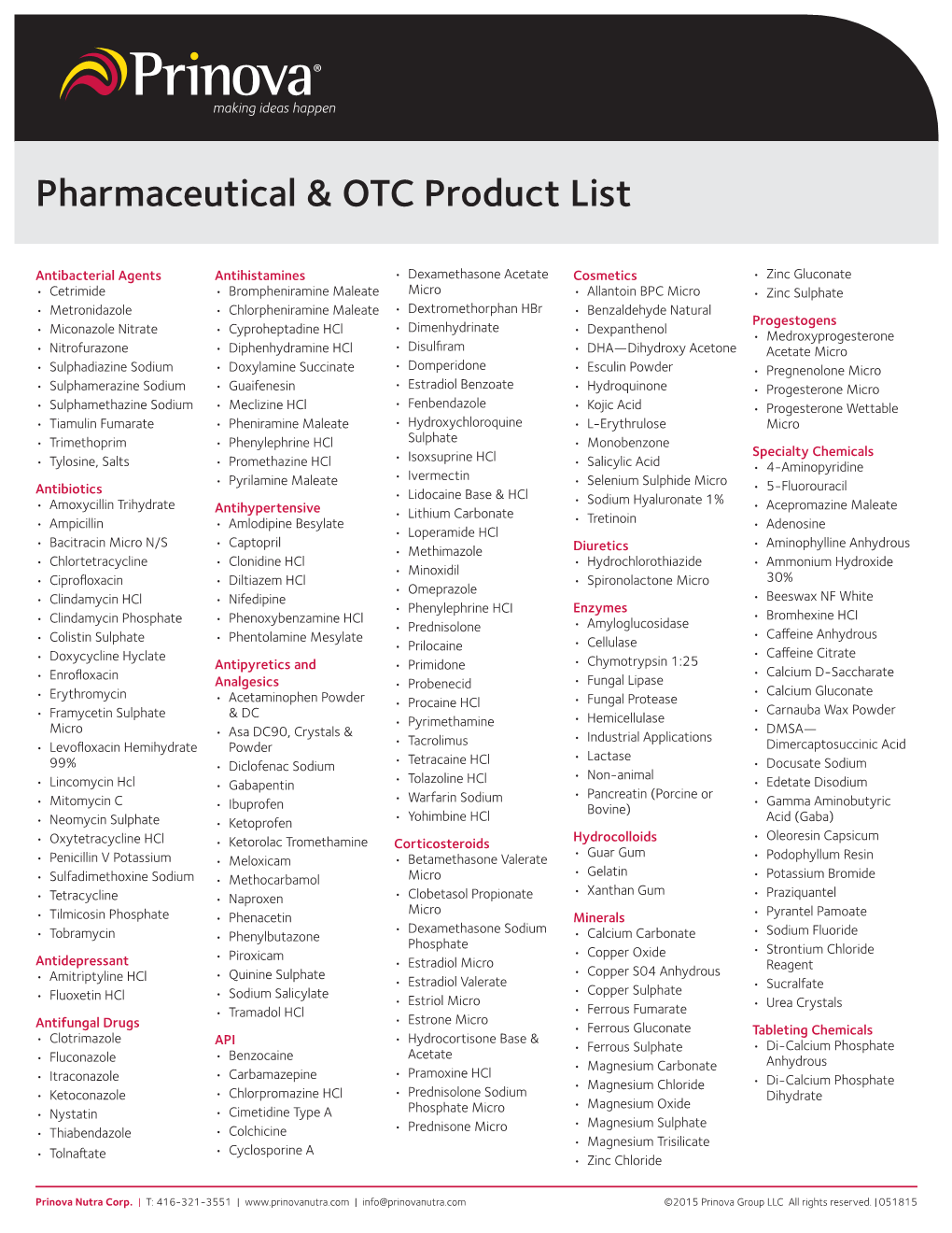 Pharmaceutical & OTC Product List