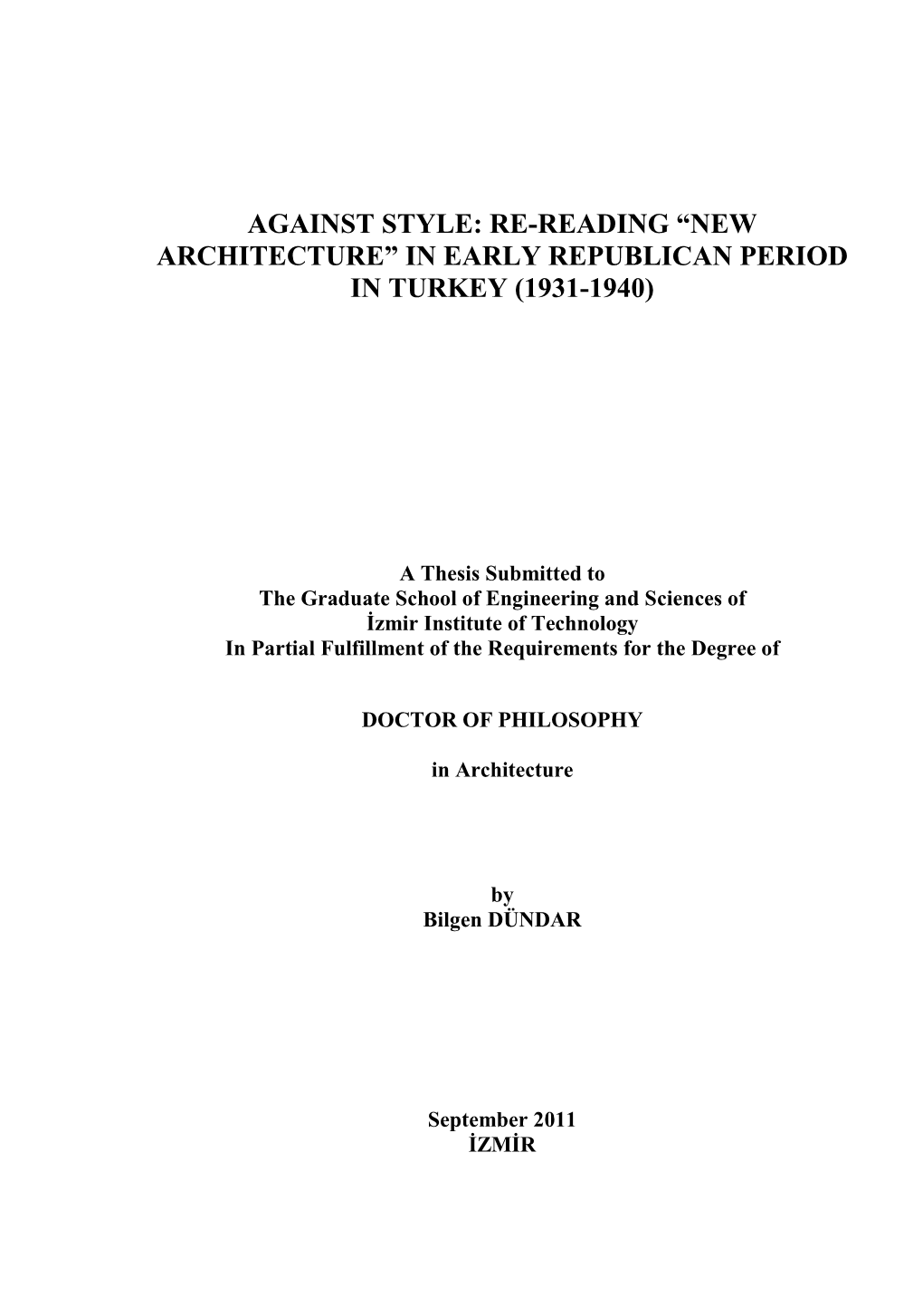 New Architecture” in Early Republican Period in Turkey (1931-1940)