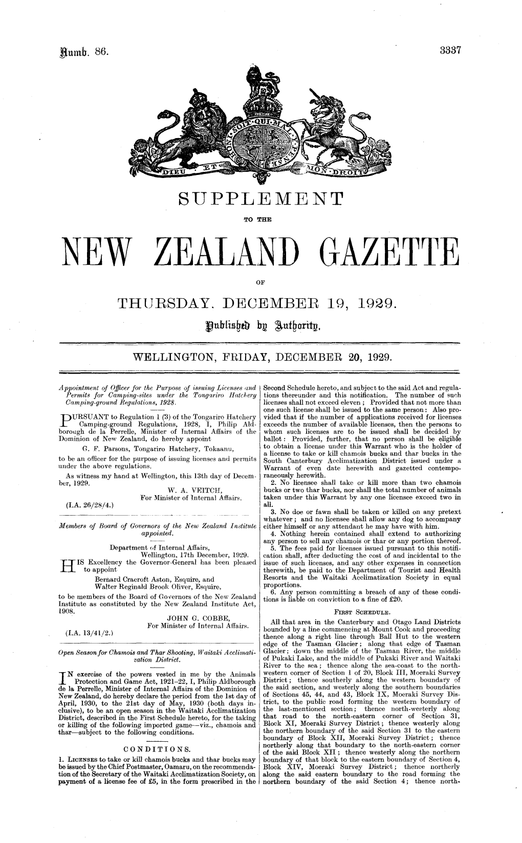 New Zealand Gazette of Thursday