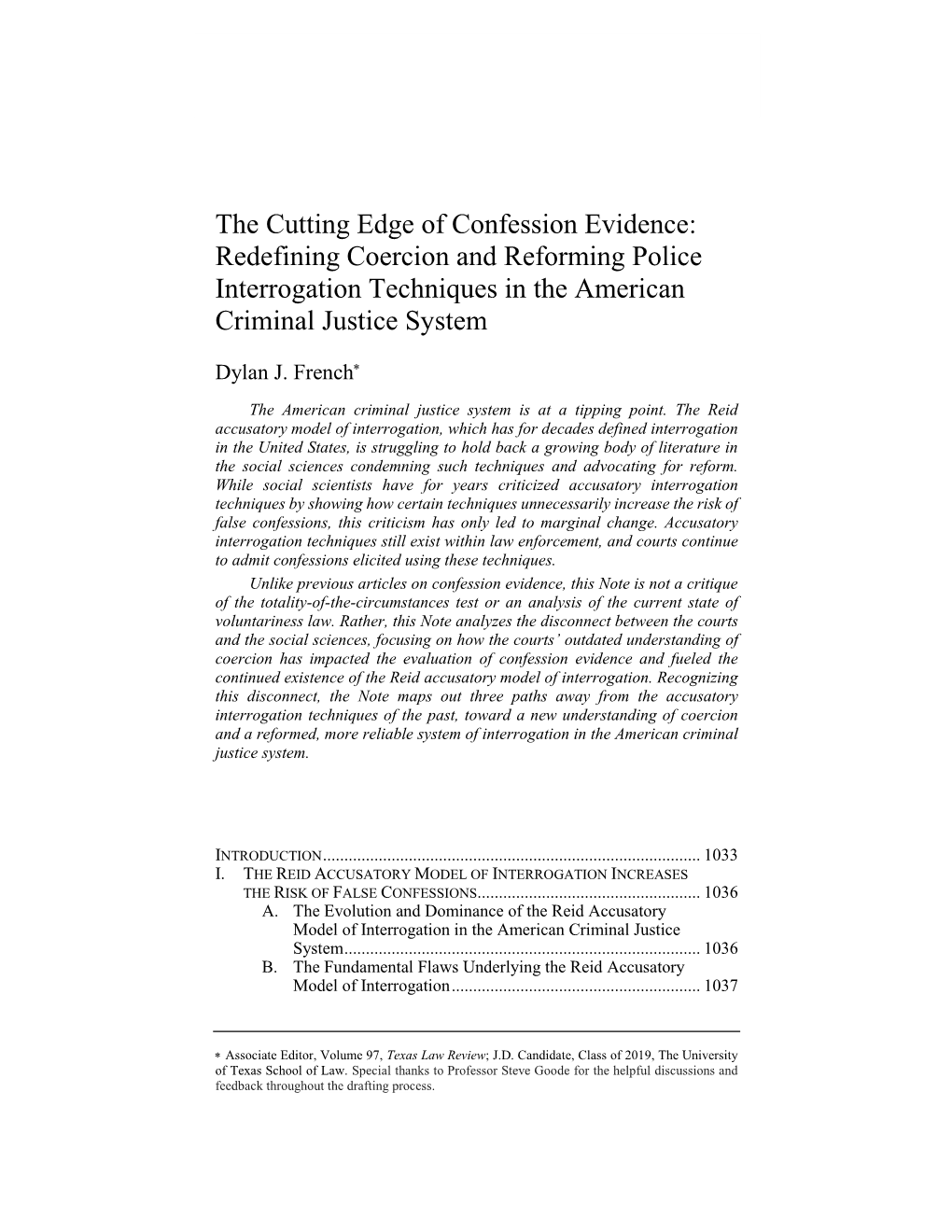 Redefining Coercion and Reforming Police Interrogation Techniques in the American Criminal Justice System