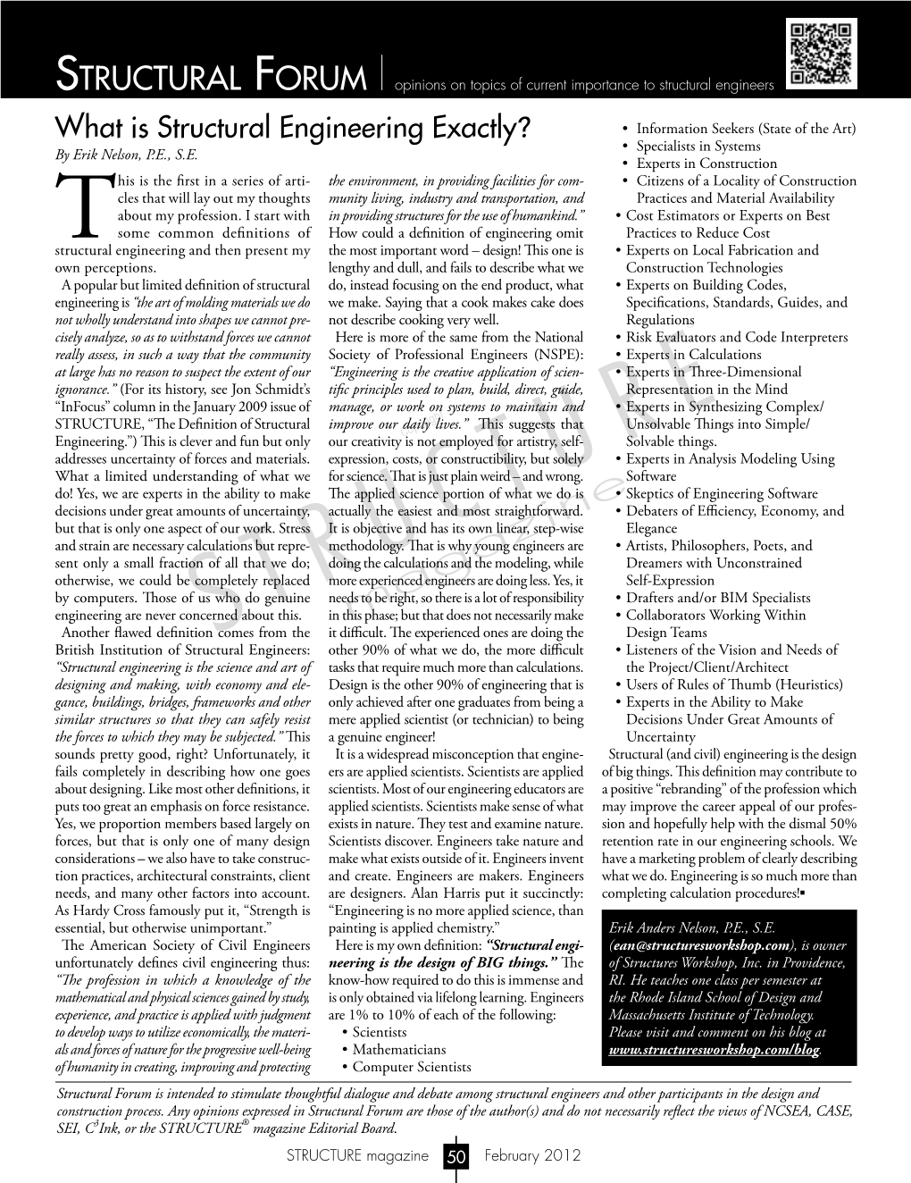 What Is Structural Engineering Exactly? • Information Seekers (State of the Art) • Specialists in Systems by Erik Nelson, P.E., S.E