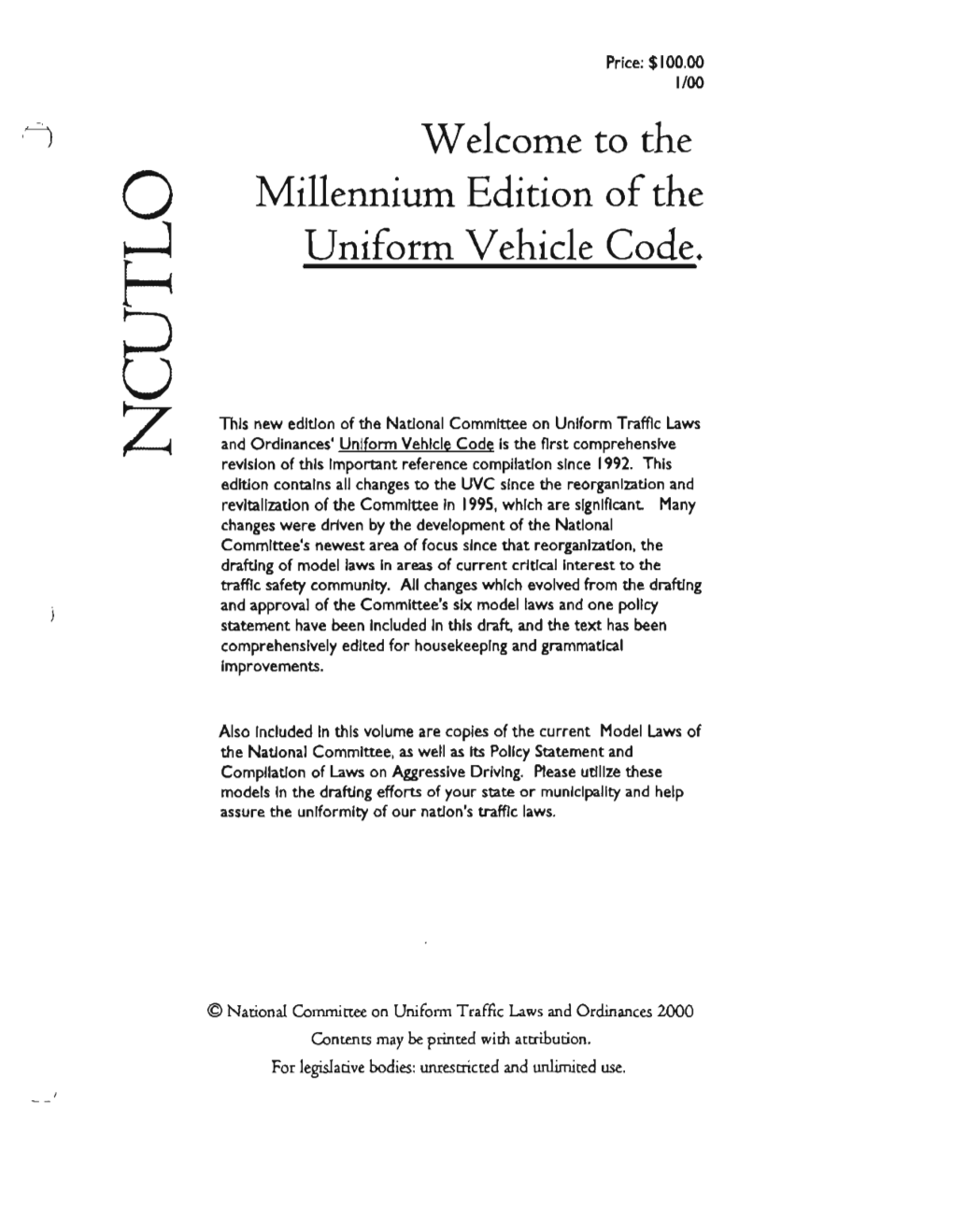 Millennium Edition of the Uniform Vehicle Code