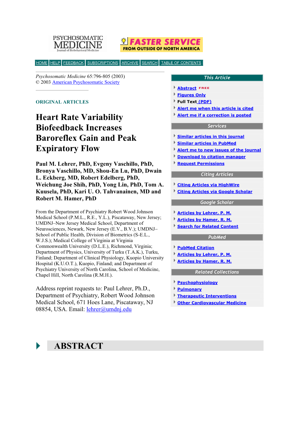 Heart Rate Variability Biofeedback Increases Baroreflex Gain And