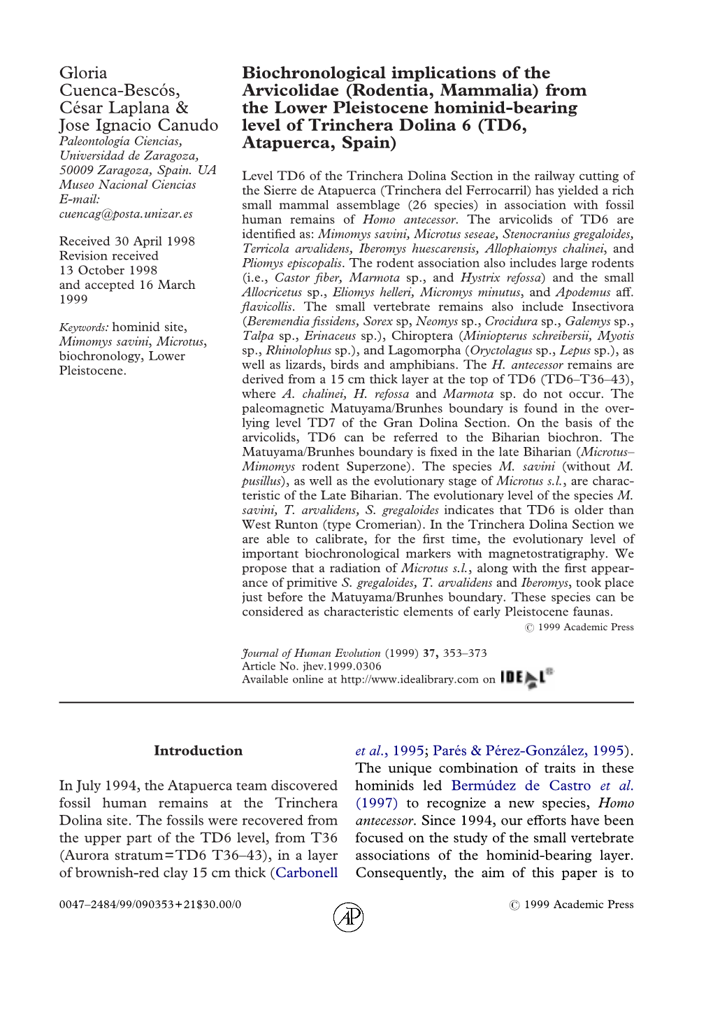 From the Lower Pleistocene Hominid-Bearing Level of Trinch