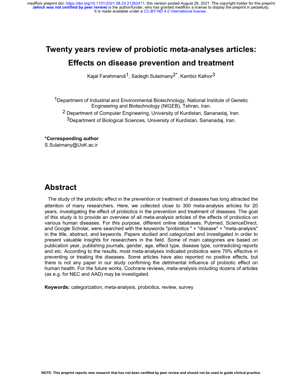 Twenty Years Review of Probiotic Meta-Analyses Articles: Effects on Disease Prevention and Treatment