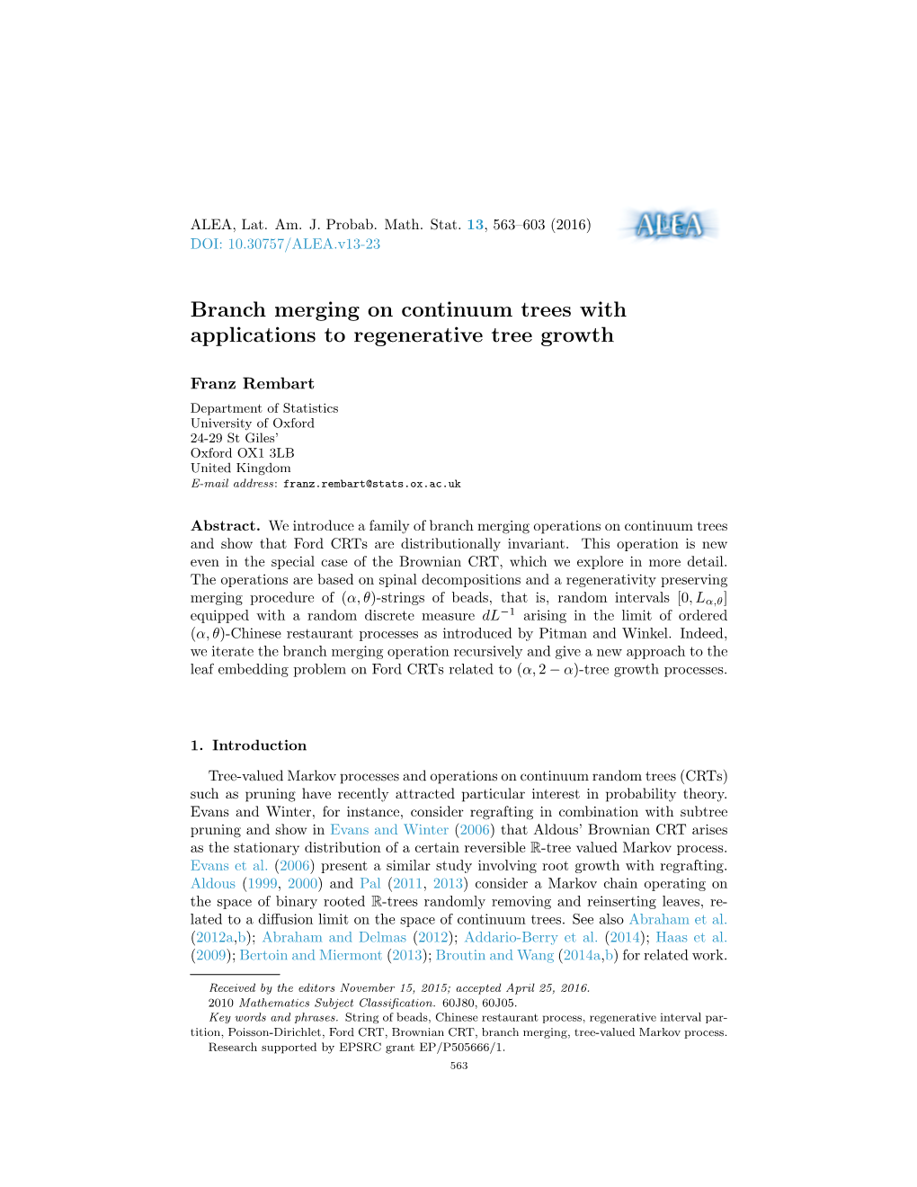 Branch Merging on Continuum Trees with Applications to Regenerative Tree Growth