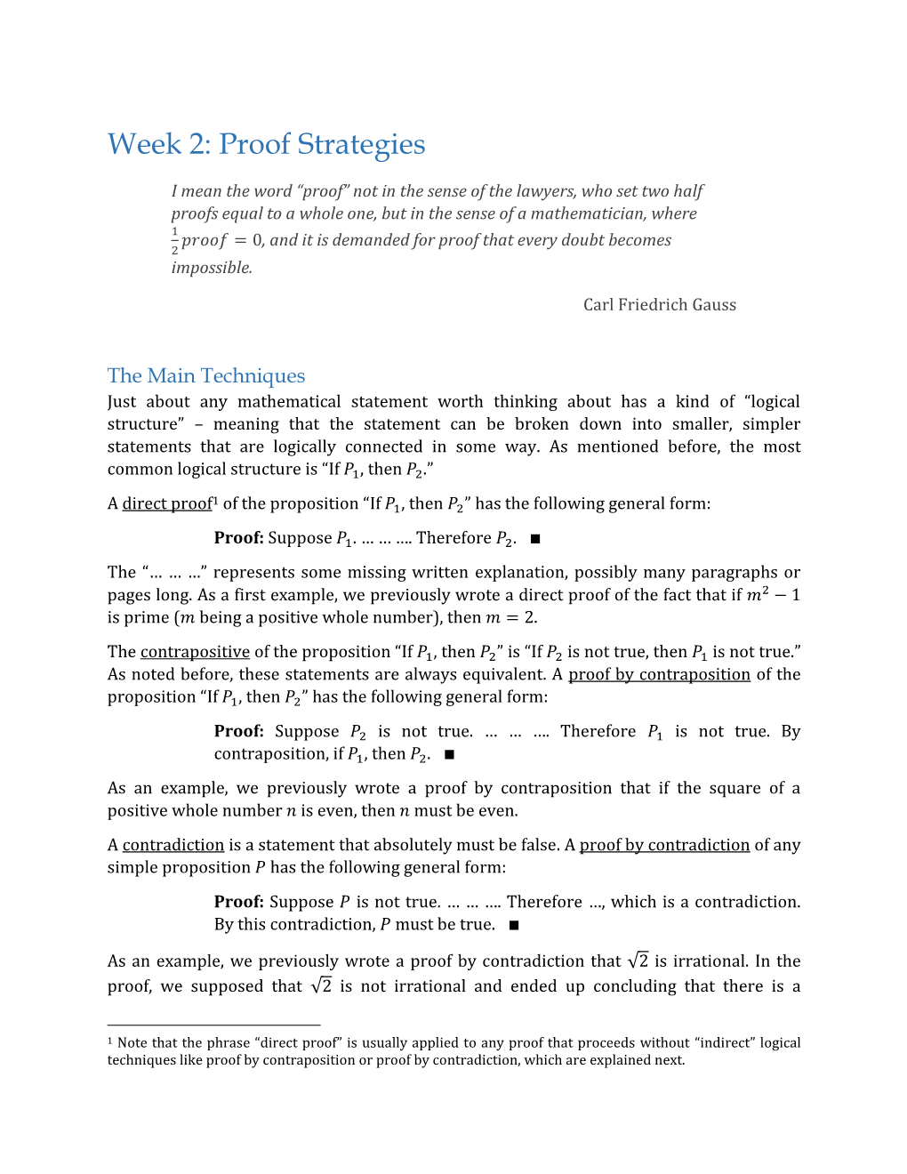 Week 2: Proof Strategies