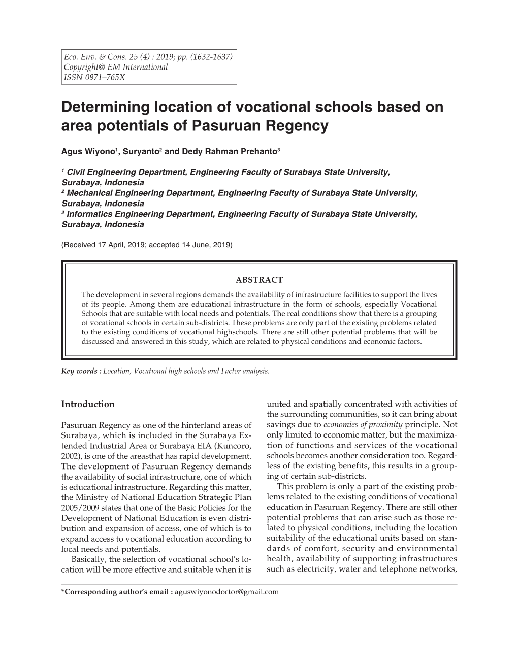 Determining Location of Vocational Schools Based on Area Potentials of Pasuruan Regency