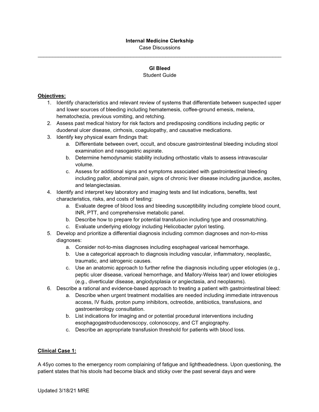 Updated 3/18/21 MRE Internal Medicine Clerkship Case