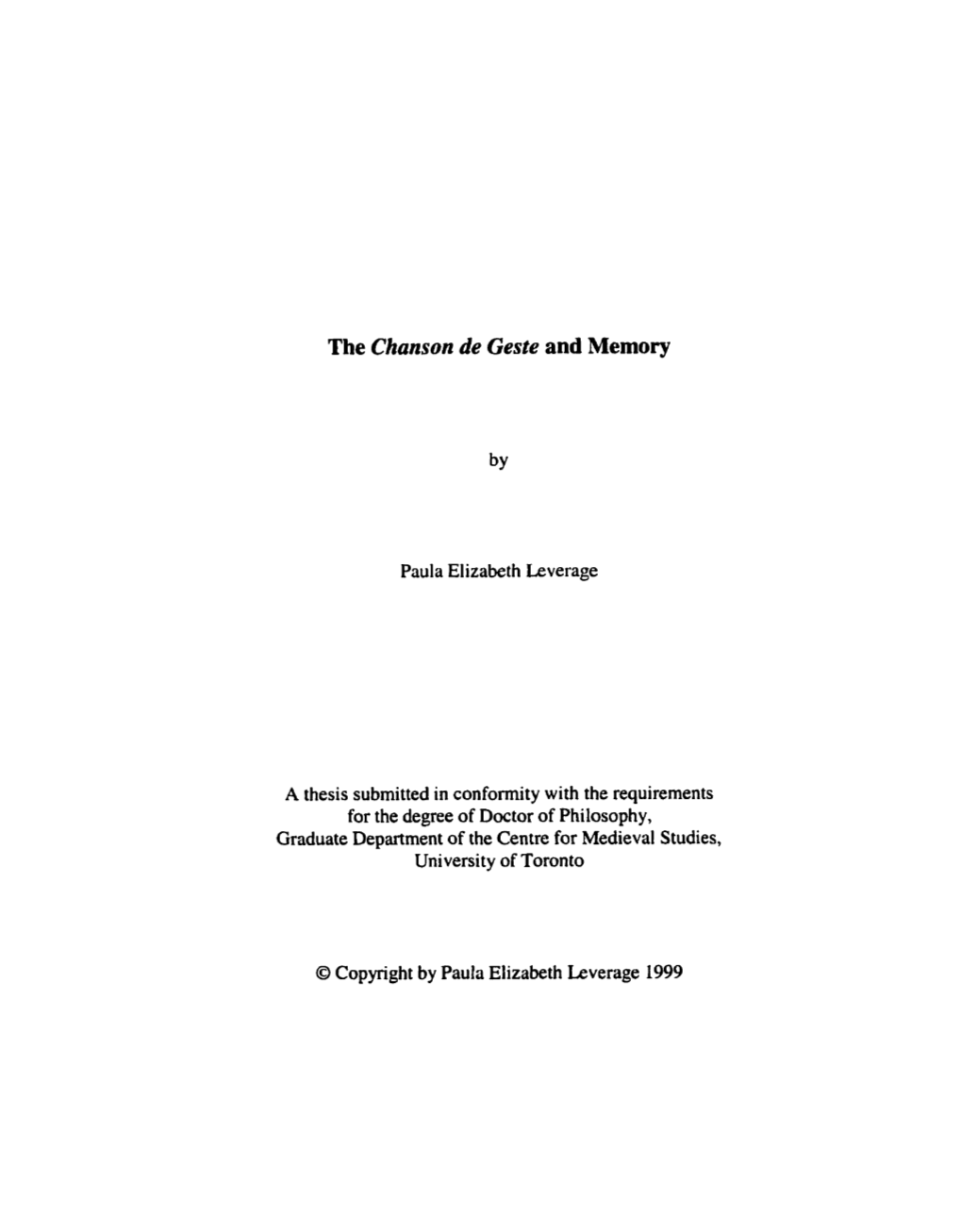 The Chanson De Geste and Memory