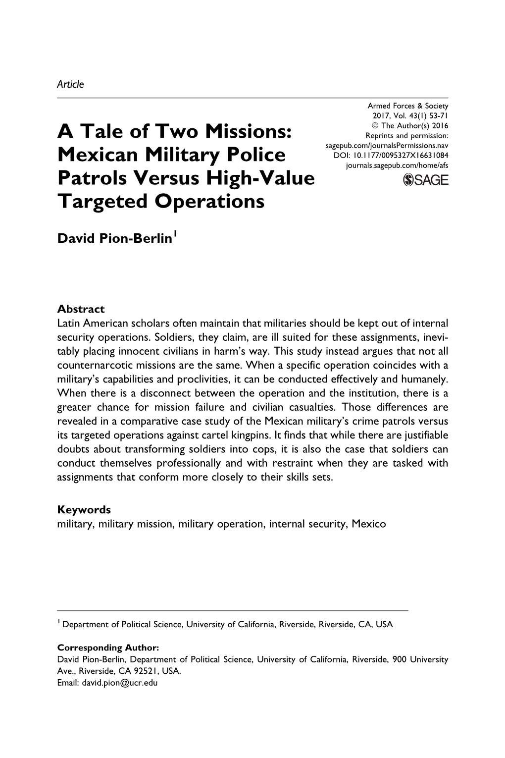 Mexican Military Police Patrols Versus High-Value Targeted Operations