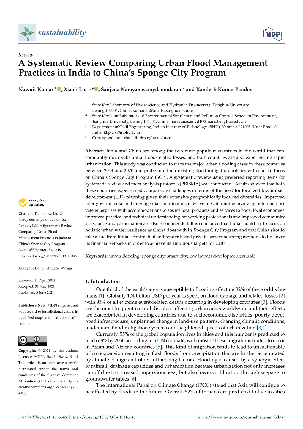 A Systematic Review Comparing Urban Flood Management Practices in India to China's Sponge City Program